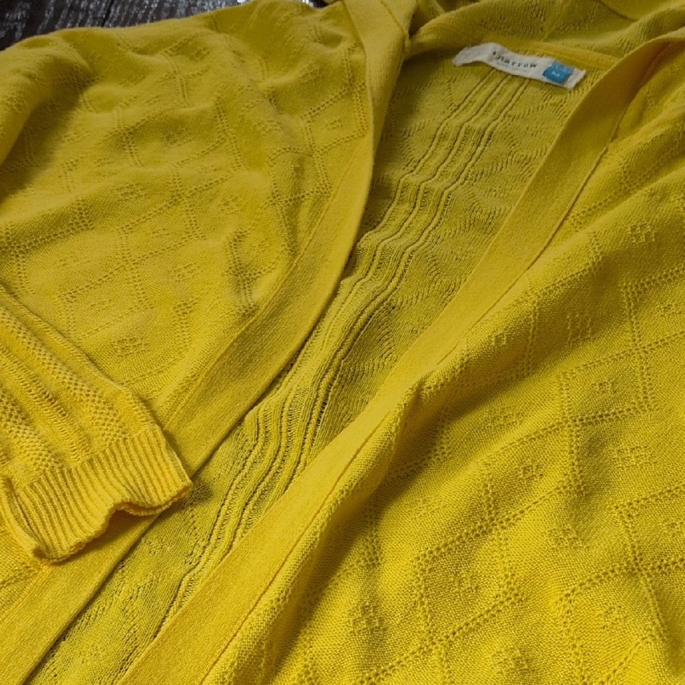 ANTHRO I Yellow Lightweight Knit Hooded Open Cardigan Sweater by Sparrow, M - Picture 9 of 12